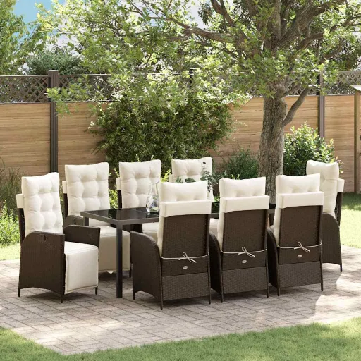 Conjunto de Comedor de Jardín   Marrón Ratán Sintético (9 pcs)
