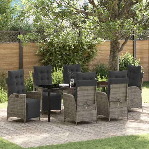 Conjunto de Comedor de Jardín   Gris Ratán Sintético (7 pcs)