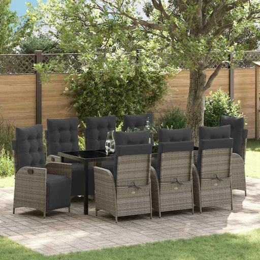 Conjunto de Comedor de Jardín   Gris Ratán Sintético (9 pcs)