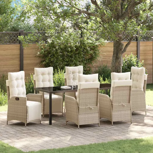 Conjunto de Comedor de Jardín   Beige Ratán Sintético (7 pcs)