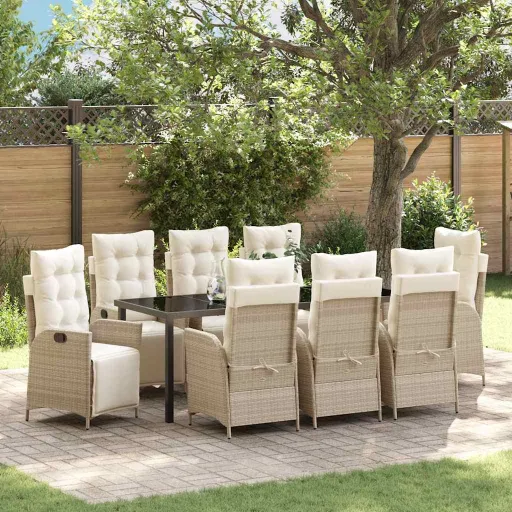 Conjunto de Comedor de Jardín   Beige Ratán Sintético (9 pcs)