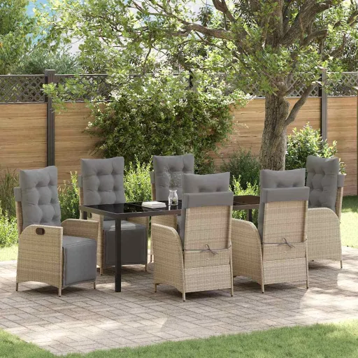 Conjunto de Comedor de Jardín   Beige Ratán Sintético (7 pcs)