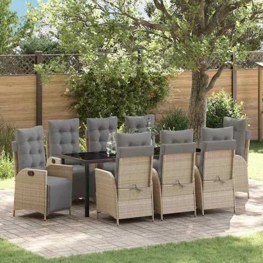Conjunto de Comedor de Jardín   Beige Ratán Sintético (9 pcs)