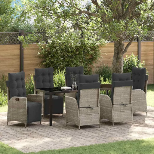 Conjunto de Comedor de Jardín   Gris Claro Ratán Sintético (7 pcs)