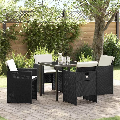 Conjunto de Comedor de Jardín   Negro Ratán Sintético (5 pcs)