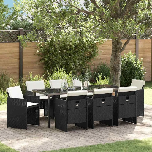 Conjunto de Comedor de Jardín   Negro Ratán Sintético (9 pcs)