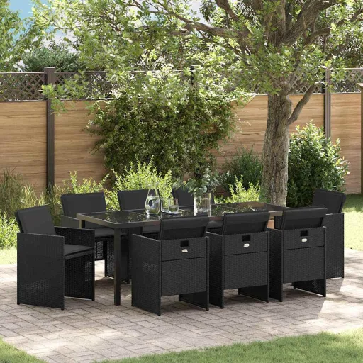 Conjunto de Comedor de Jardín   Negro Ratán Sintético (9 pcs)
