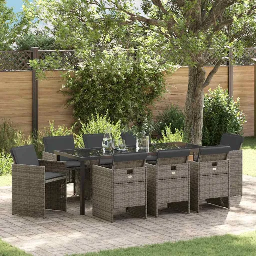 Conjunto de Comedor de Jardín   Gris Ratán Sintético (9 pcs)