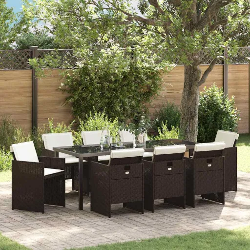 Conjunto de Comedor de Jardín   Marrón Ratán Sintético (9 pcs)