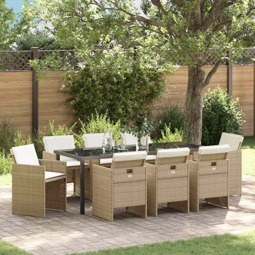Conjunto de Comedor de Jardín   Beige Ratán Sintético (9 pcs)