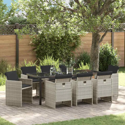Conjunto de Comedor de Jardín   Gris Claro Ratán Sintético (9 pcs)