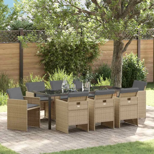Conjunto de Comedor de Jardín   Beige Ratán Sintético (9 pcs)