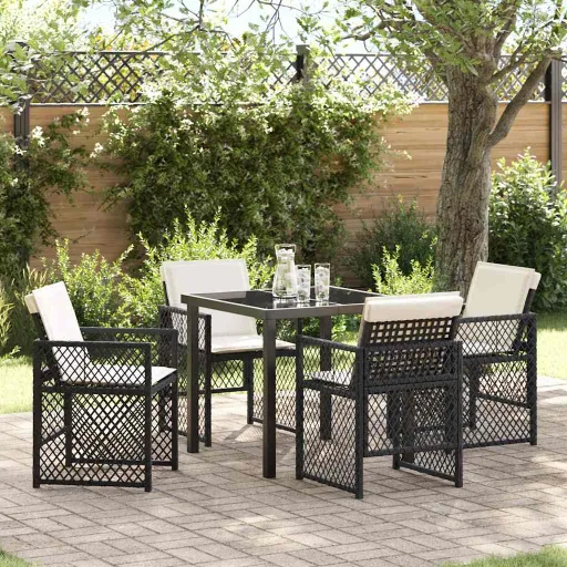 Conjunto de Comedor de Jardín   Negro Ratán Sintético (5 pcs)