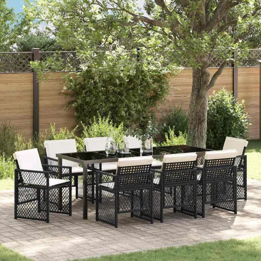 Conjunto de Comedor de Jardín   Negro Ratán Sintético (9 pcs)