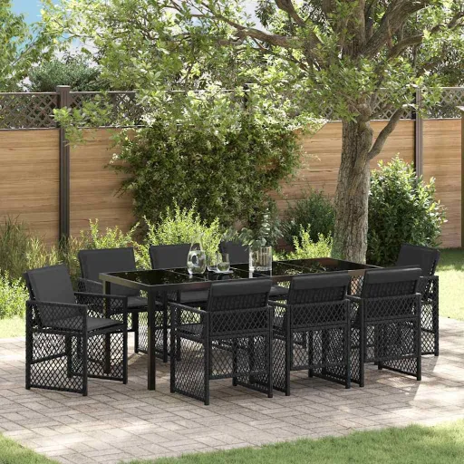 Conjunto de Comedor de Jardín   Negro Ratán Sintético (9 pcs)