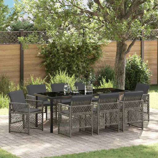 Conjunto de Comedor de Jardín   Gris Ratán Sintético (9 pcs)
