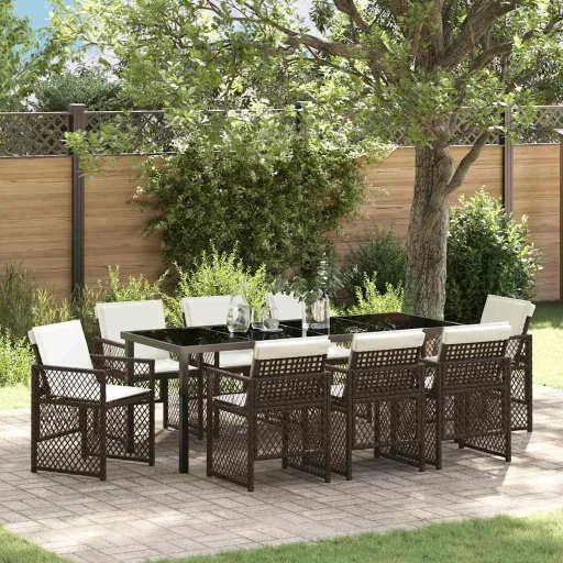 Conjunto de Comedor de Jardín   Marrón Ratán Sintético (9 pcs)