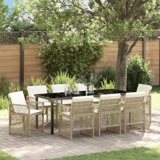 Conjunto de Comedor de Jardín   Beige Ratán Sintético (9 pcs)