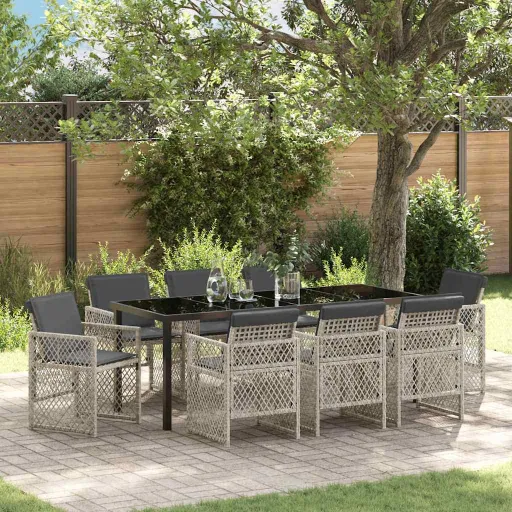 Conjunto de Comedor de Jardín   Gris Claro Ratán Sintético (9 pcs)
