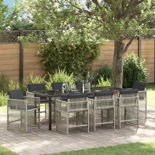 Conjunto de Comedor de Jardín   Gris Claro (9 pcs)
