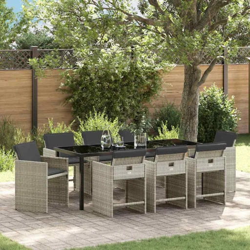 Conjunto de Comedor de Jardín   Gris Claro Ratán Sintético (9 pcs)