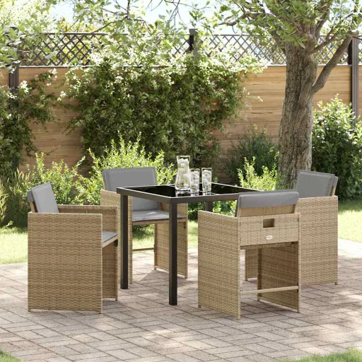 Conjunto de Comedor de Jardín   Beige Ratán Sintético (5 pcs)