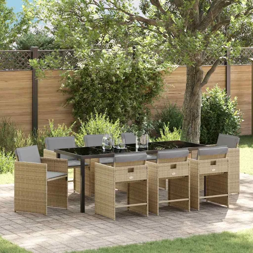 Conjunto de Comedor de Jardín   Beige Ratán Sintético (9 pcs)