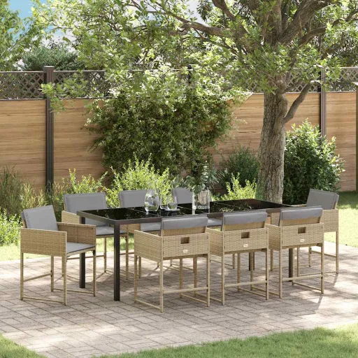 Conjunto de Comedor de Jardín   Beige Ratán Sintético (9 pcs)