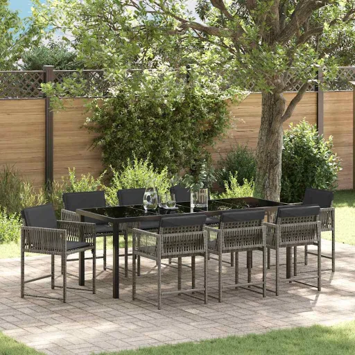 Conjunto de Comedor de Jardín   Gris Ratán Sintético (9 pcs)