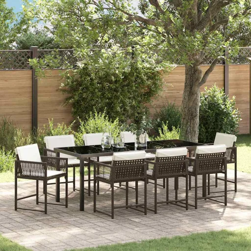 Conjunto de Comedor de Jardín   Marrón Ratán Sintético (9 pcs)
