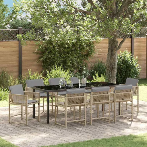 Conjunto de Comedor de Jardín   Beige Ratán Sintético (9 pcs)