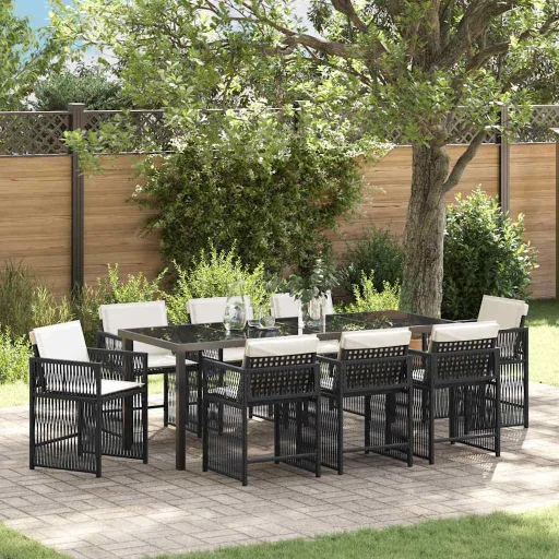 Conjunto de Comedor de Jardín   Negro Ratán Sintético (9 pcs)
