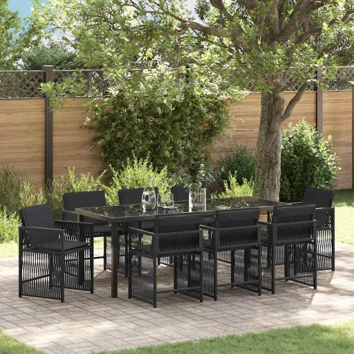 Conjunto de Comedor de Jardín   Negro Ratán Sintético (9 pcs)