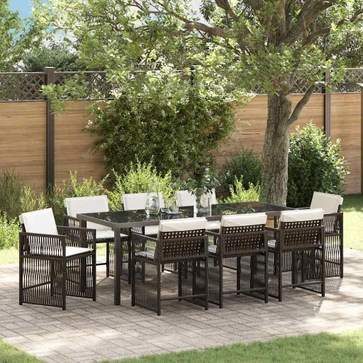 Conjunto de Comedor de Jardín   Marrón Ratán Sintético (9 pcs)