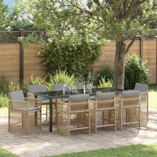 Conjunto de Comedor de Jardín   Beige Ratán Sintético (9 pcs)
