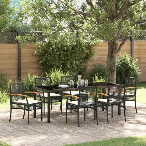 Conjunto de Comedor de Jardín   Negro Ratán Sintético (7 pcs)