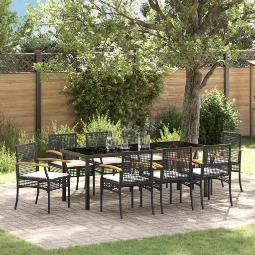 Conjunto de Comedor de Jardín   Negro Ratán Sintético (9 pcs)
