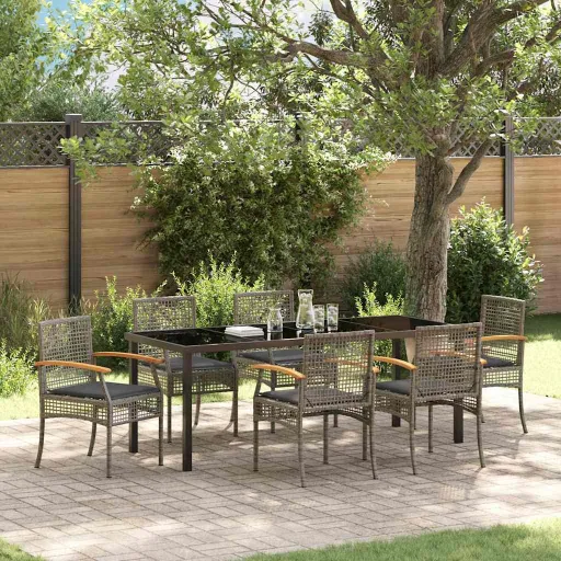 Conjunto de Comedor de Jardín   Gris Ratán Sintético (7 pcs)