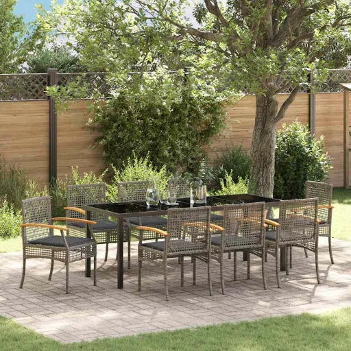 Conjunto de Comedor de Jardín   Gris Ratán Sintético (9 pcs)