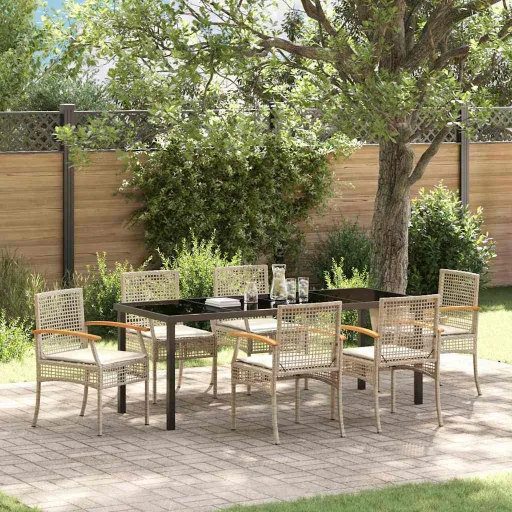 Conjunto de Comedor de Jardín   Beige Ratán Sintético (7 pcs)