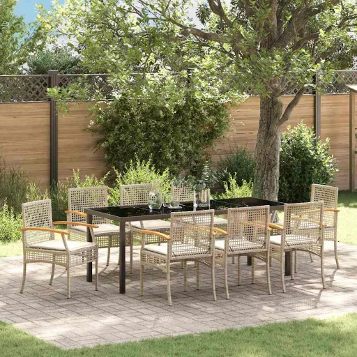 Conjunto de Comedor de Jardín   Beige Ratán Sintético (9 pcs)