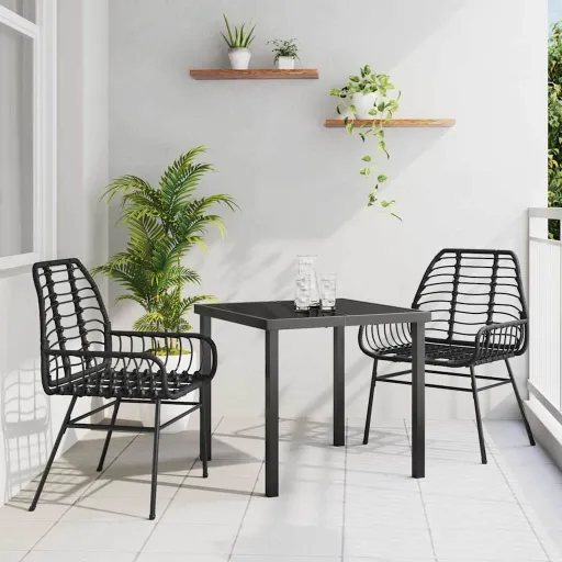 Conjunto de Comedor de Jardín   Negro Ratán Sintético (3 pcs)