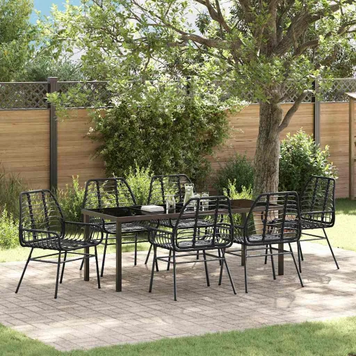 Conjunto de Comedor de Jardín   Negro Ratán Sintético (7 pcs)