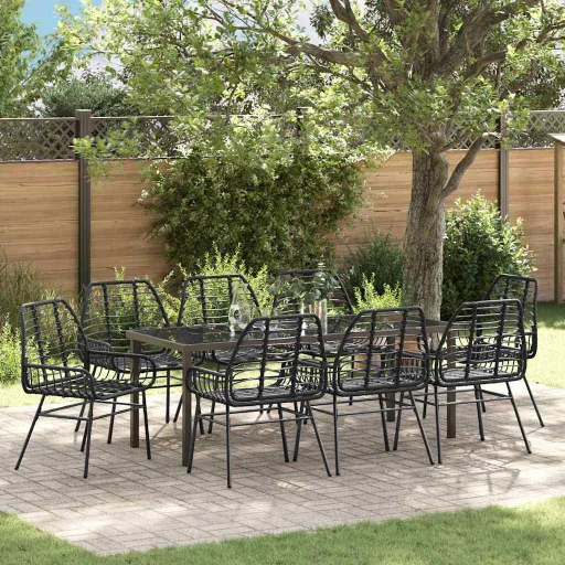 Conjunto de Comedor de Jardín   Negro Ratán Sintético (9 pcs)