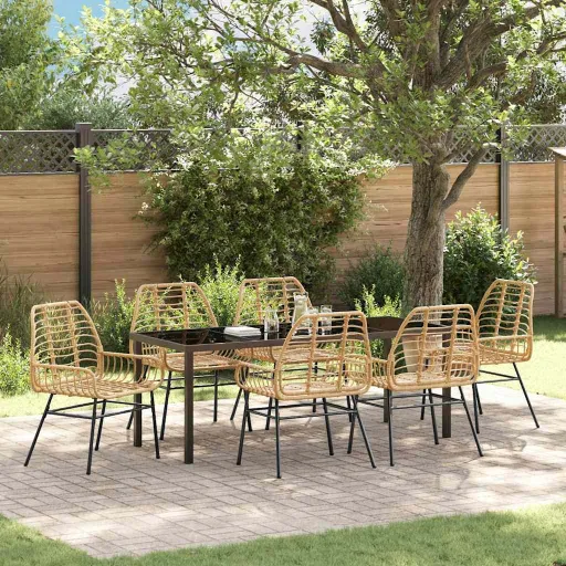 Conjunto de Comedor de Jardín   Marrón Ratán Sintético (7 pcs)