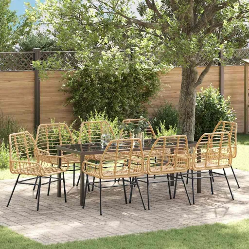 Conjunto de Comedor de Jardín   Marrón Ratán Sintético (9 pcs)