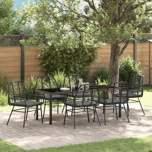 Conjunto de Comedor de Jardín   Negro Ratán Sintético (7 pcs)