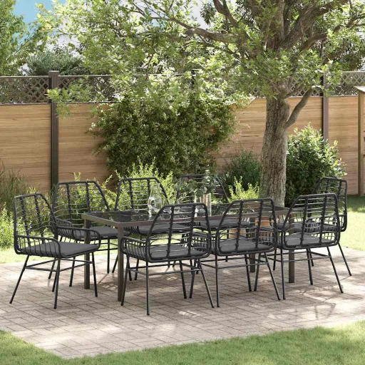 Conjunto de Comedor de Jardín   Negro Ratán Sintético (9 pcs)