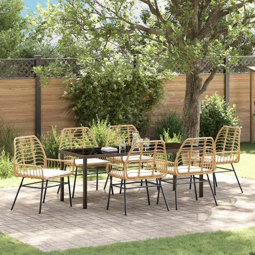 Conjunto de Comedor de Jardín   Marrón Ratán Sintético (7 pcs)