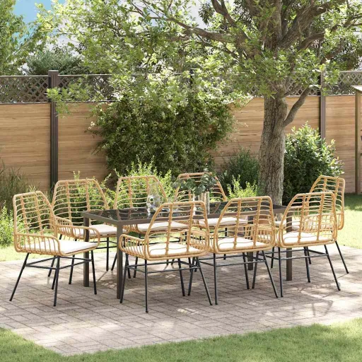Conjunto de Comedor de Jardín   Marrón Ratán Sintético (9 pcs)